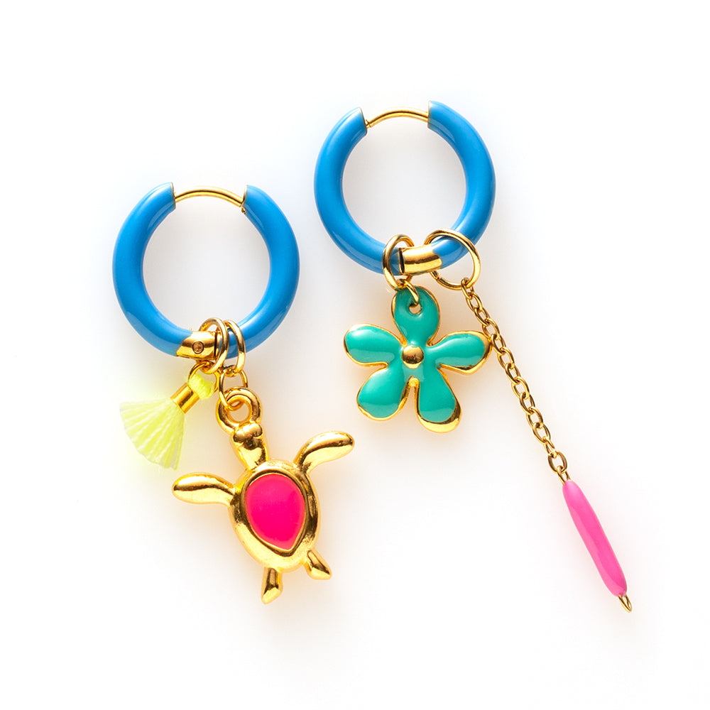 Schildpad & Bloem - Oorbellen/Blauw