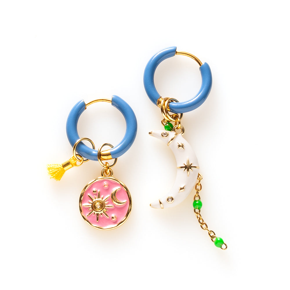 Zon & Maantje - Oorbellen/Blauw