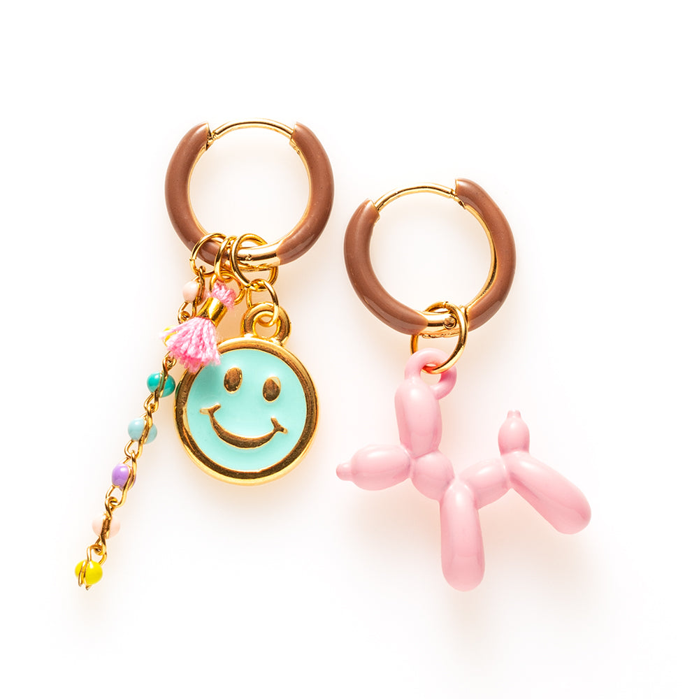 Smiley & Balloon Dog - Oorbellen - Bruin