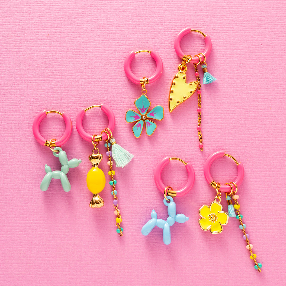 Balloon Dog & Bloem - Oorbellen / Fel Roze