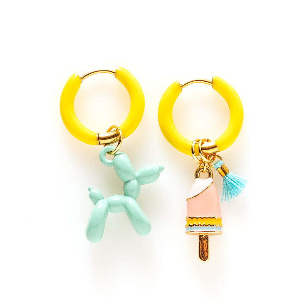 Balloon Dog & IJsje - Oorbellen/Geel