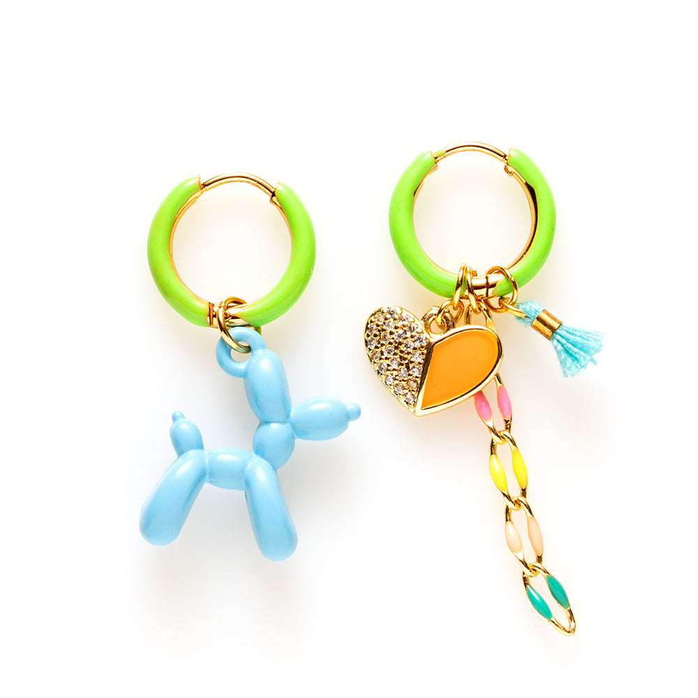 Balloon Dog & Hartje - Oorbellen - Groen