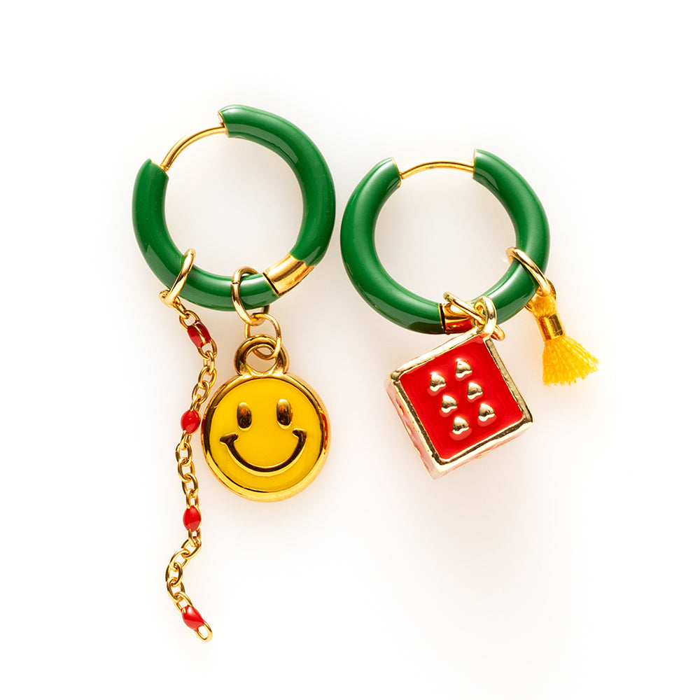 Smiley & Dobbelsteen - Oorbellen/Groen