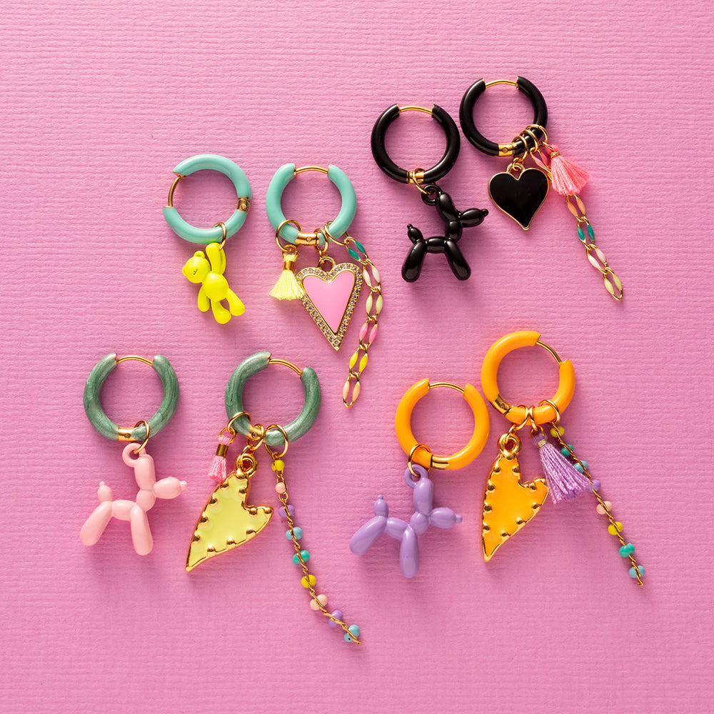 Balloon Dog & Hartje - Oorbellen/Zwart