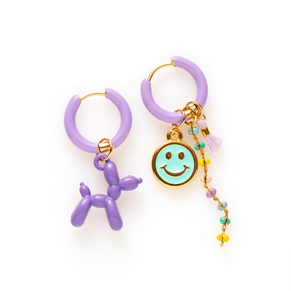 Balloon Dog & Smiley - Oorbellen / Paars