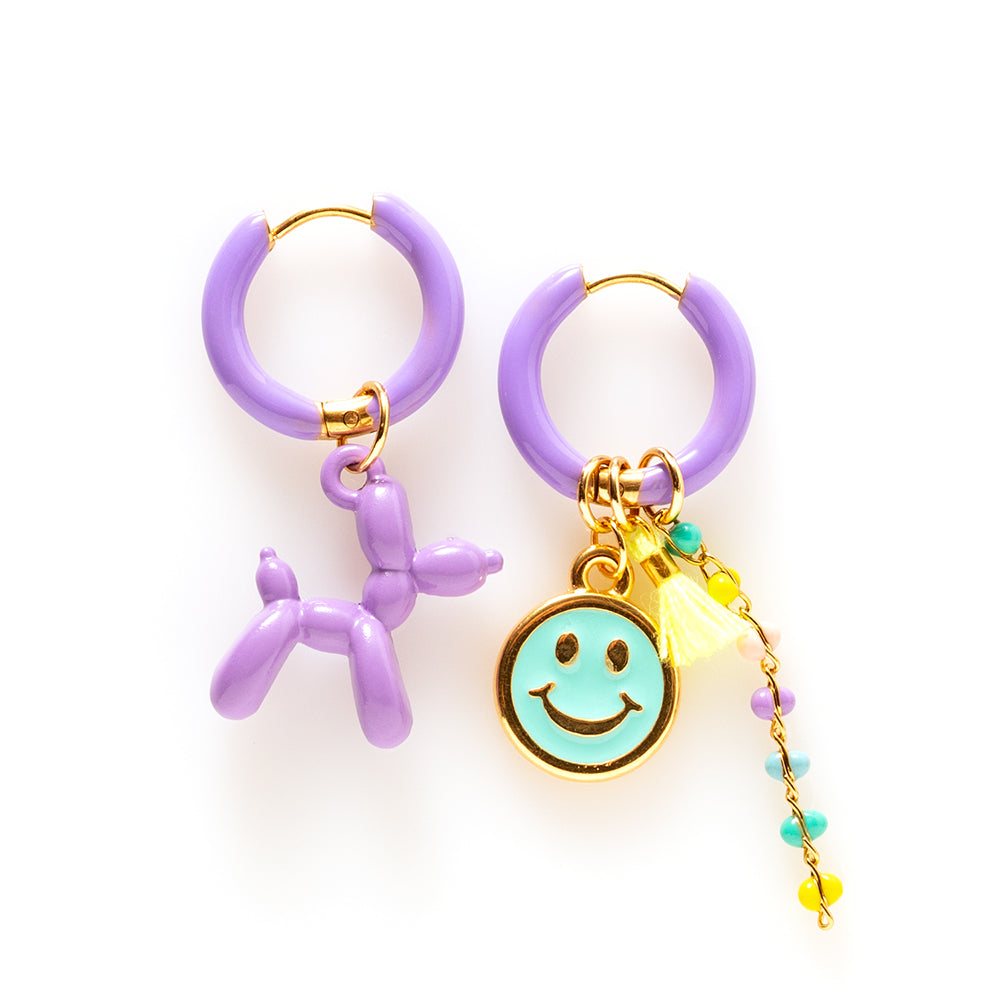 Balloon Dog & Smiley - Oorbellen/Paars