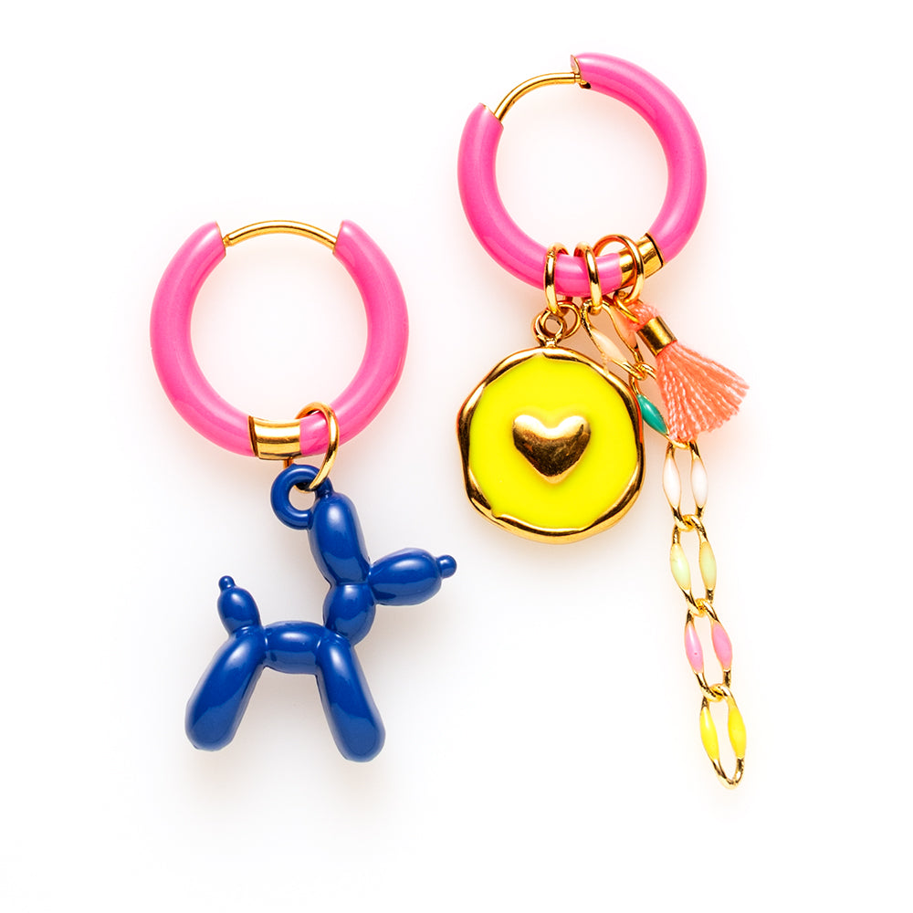 Balloon Dog & Hartje - Oorbellen - Fel Roze