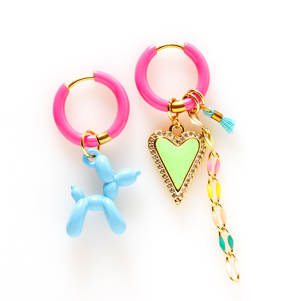 Balloon Dog & Hartje - Oorbellen/Fel Roze