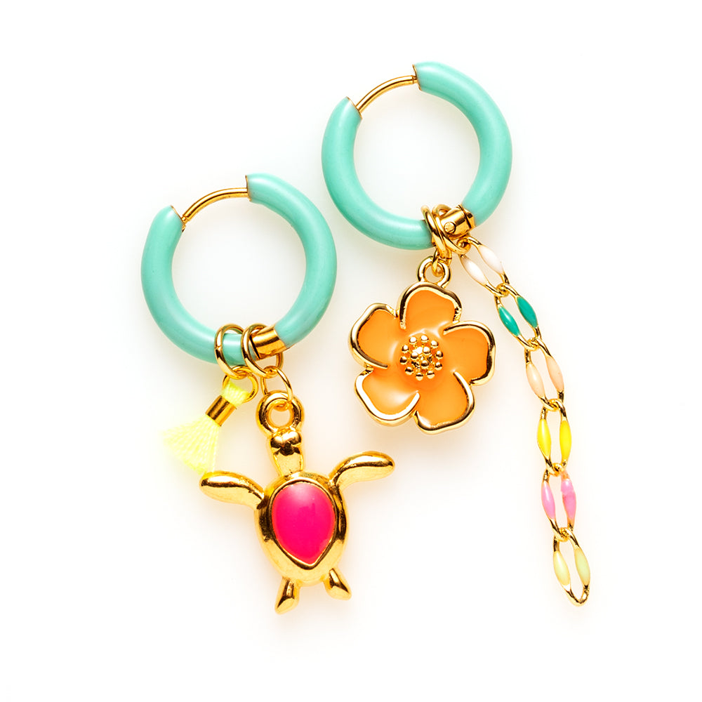 Schildpad & Bloem - Oorbellen - Turquoise