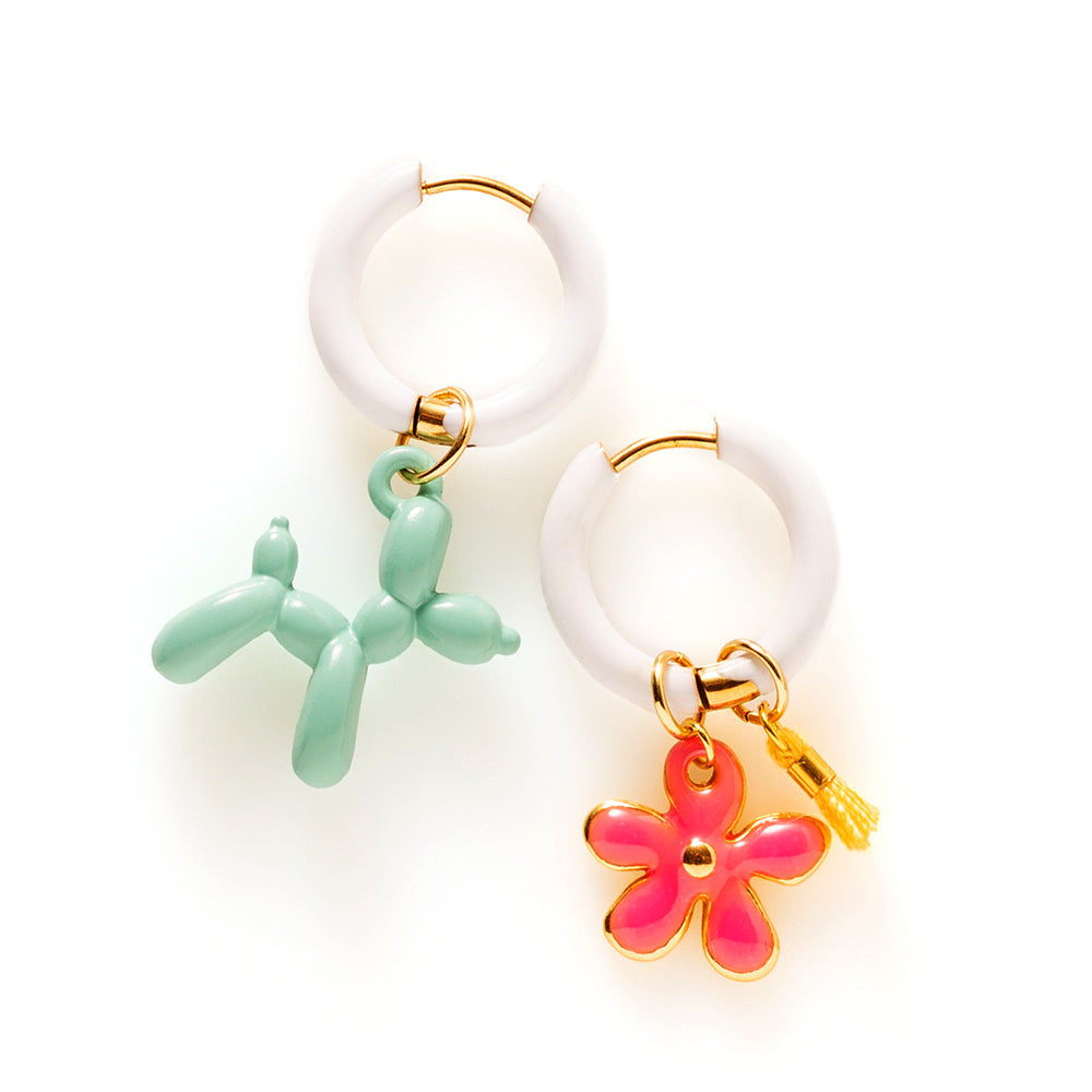Balloon Dog & Bloem - Oorbellen/Wit