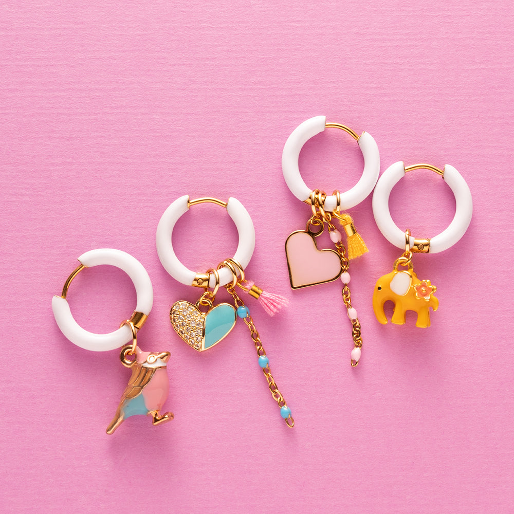 Vogeltje & Hartje - Oorbellen/Wit