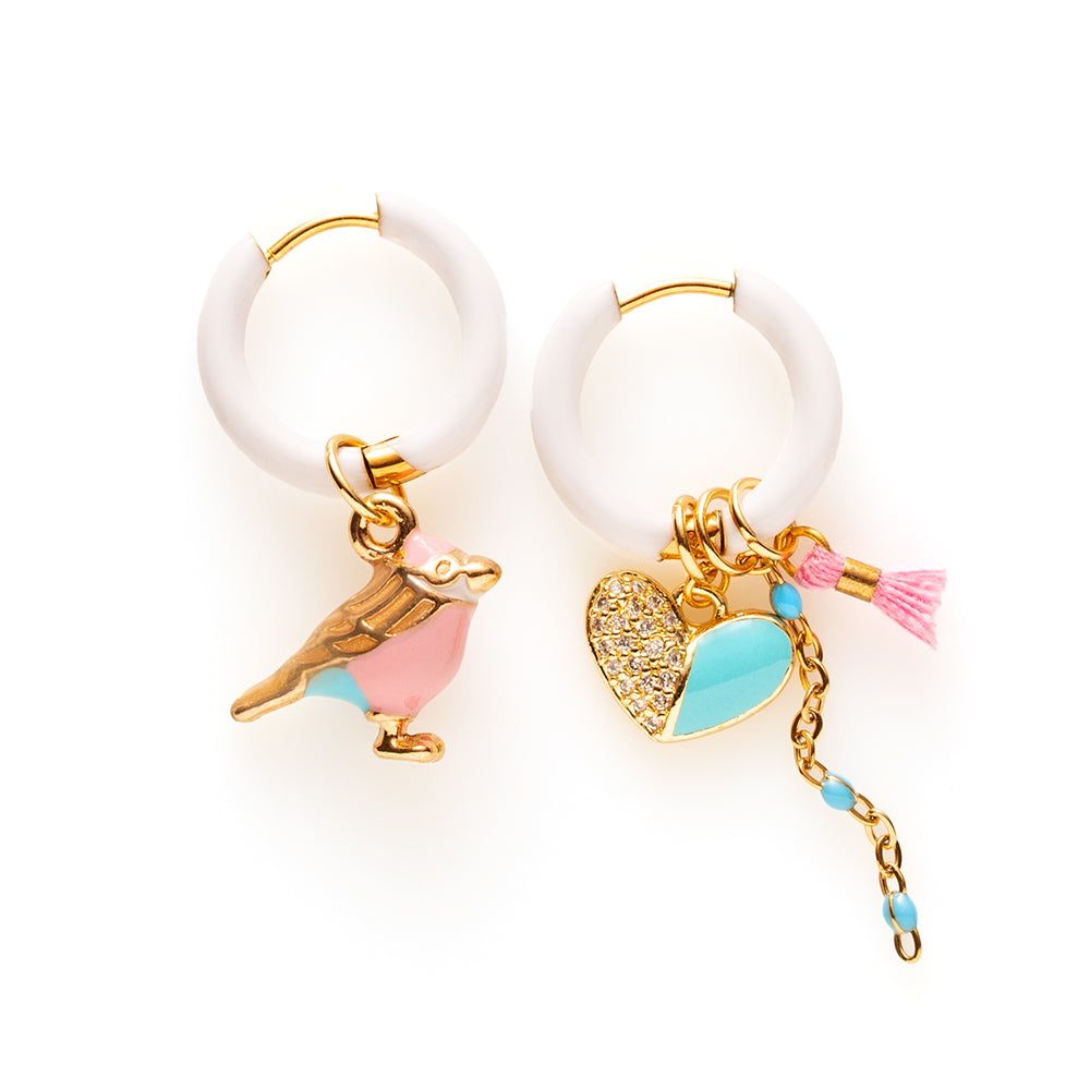 Vogeltje & Hartje - Oorbellen/Wit