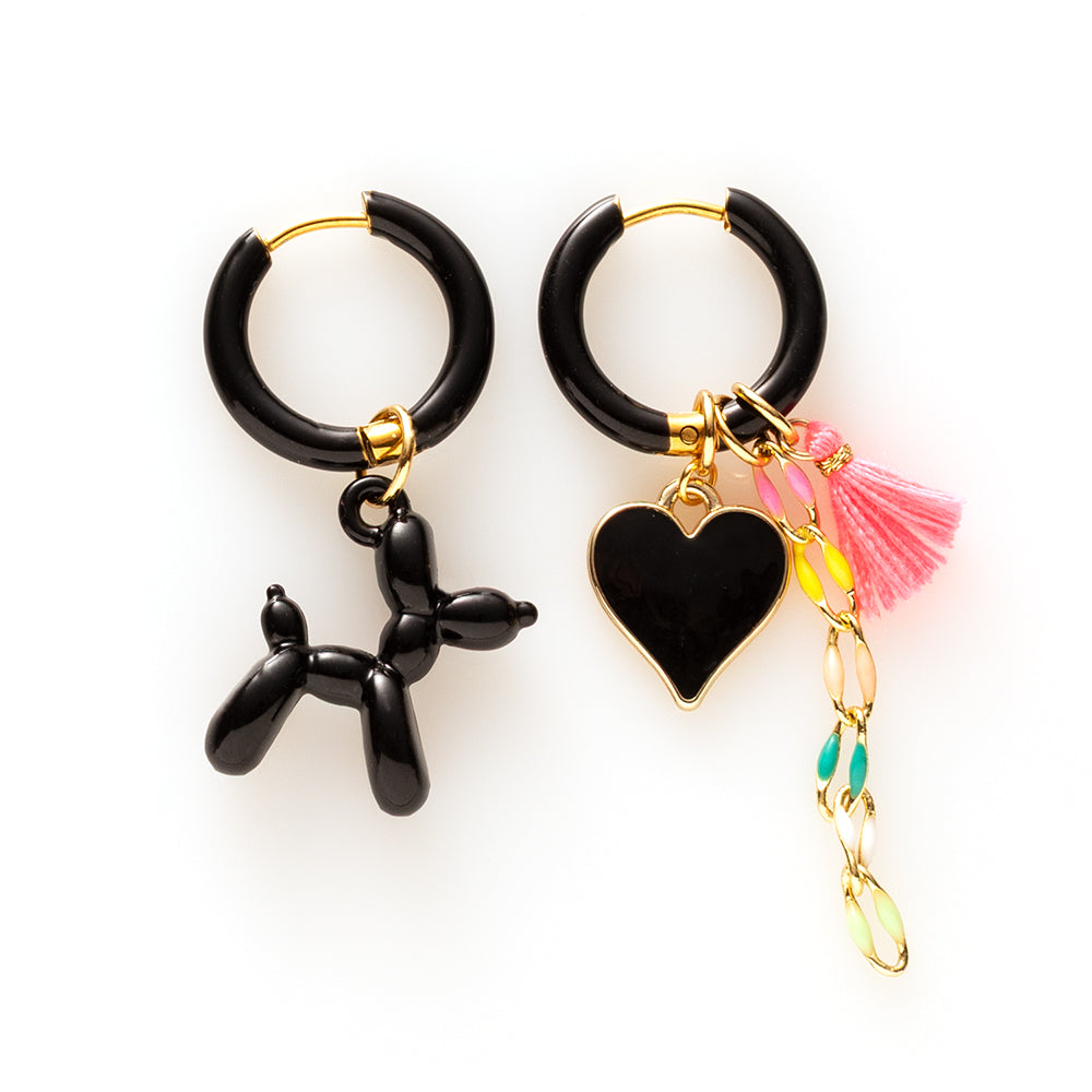 Balloon Dog & Hartje - Oorbellen/Zwart