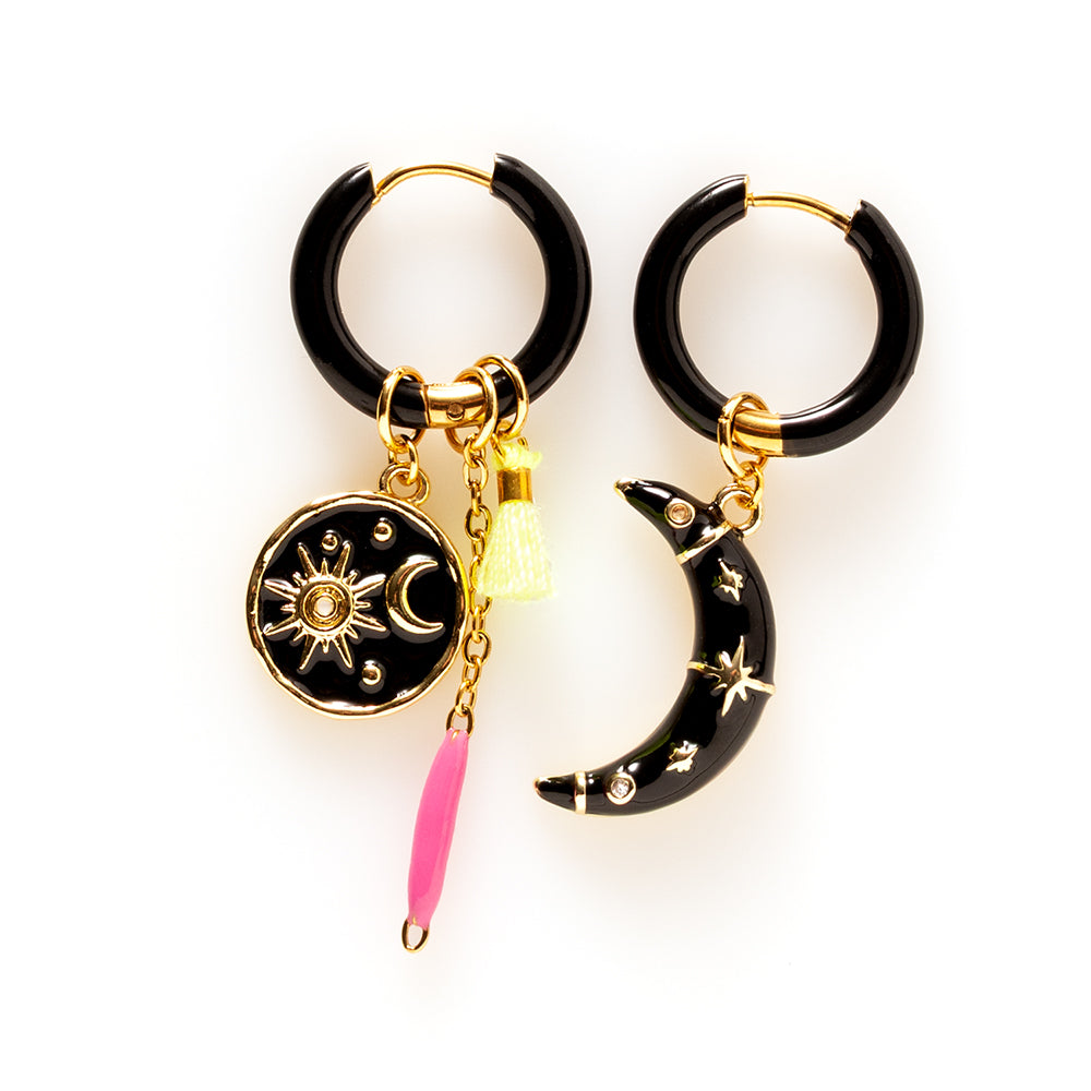 Zon & Maantje - Oorbellen/Zwart