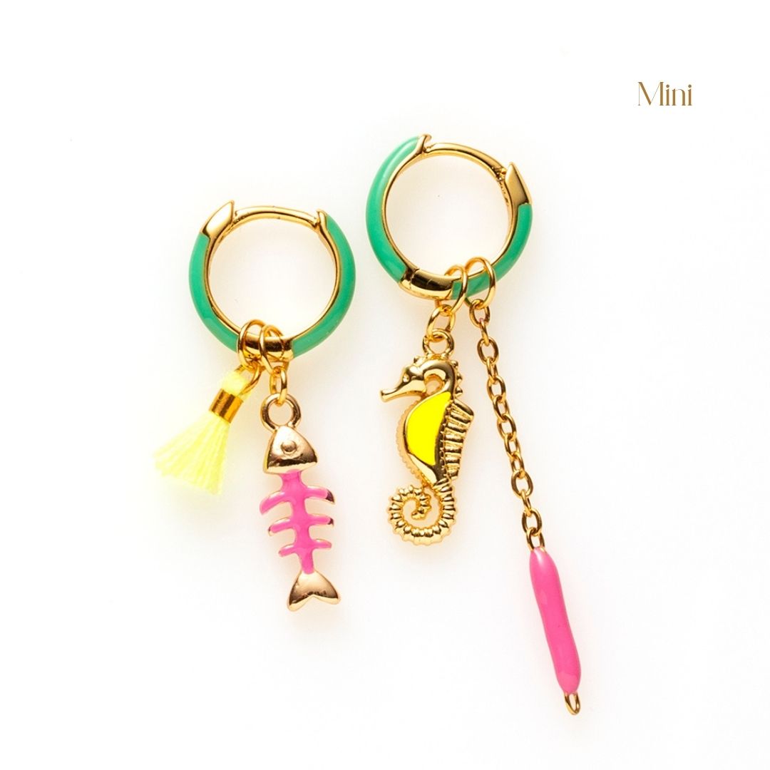 Visgraat &amp; Zeepaardje - Oorbellen / Turquoise - Mini