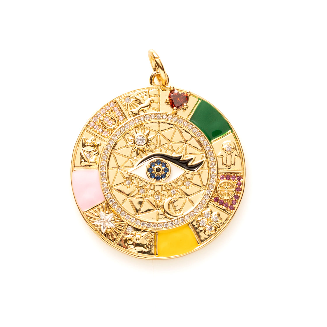 Mystic Radiance is een betoverende bedel die kracht, elegantie en mystiek samenbrengt. Het iconische oog staat symbool voor bescherming en intuïtie, terwijl de speelse kleuren en kosmische details een subtiele verwijzing vormen naar de energie van het universum.

De combinatie van glanzend goud, zachte tinten en sprankelende accenten maakt deze bedel tot een echte eyecatcher—perfect om jouw ketting een persoonlijke, betekenisvolle touch te geven.
