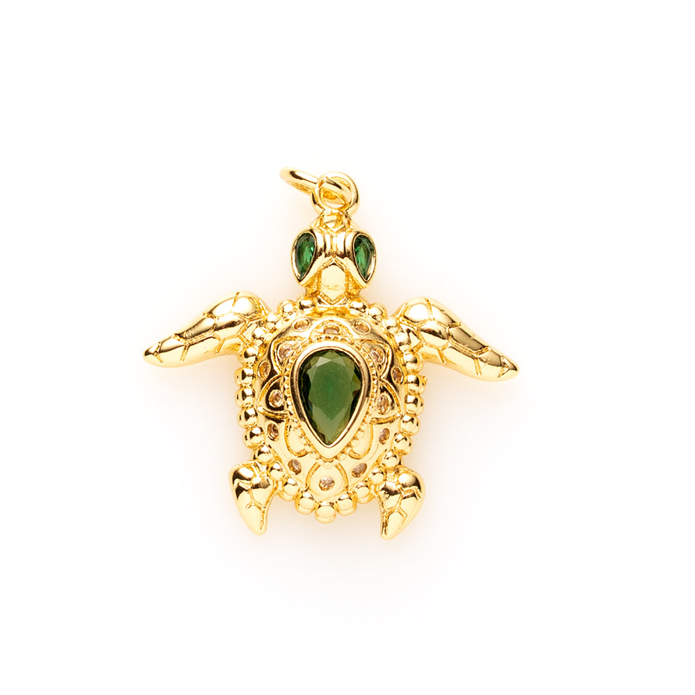 Schattige schildpadbedel met een groene steen. Voeg een speels tintje toe aan je ketting en mix &amp; match voor een persoonlijke stijl.