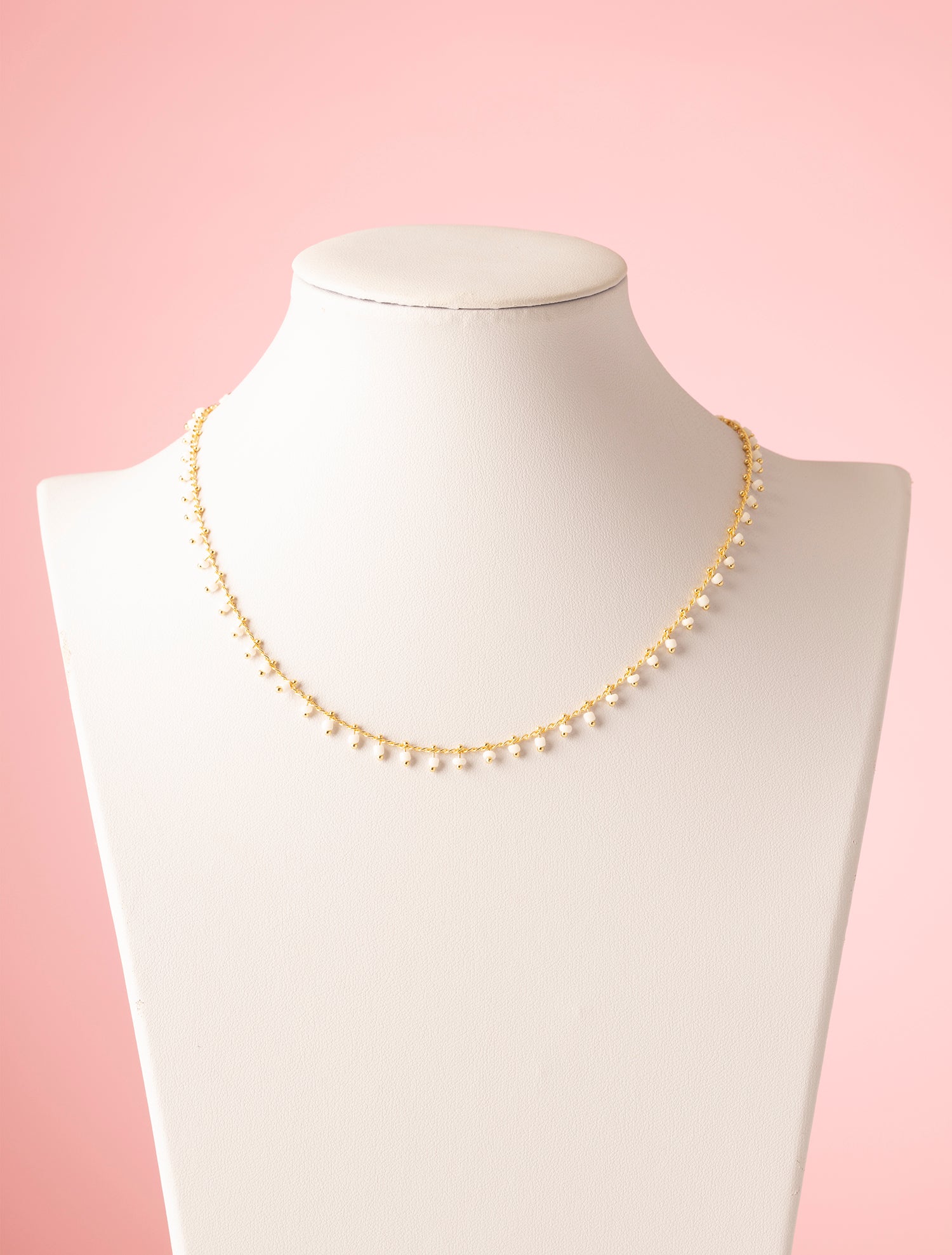 Ketting - 18 kt Gold Plated - witte kraaltjes