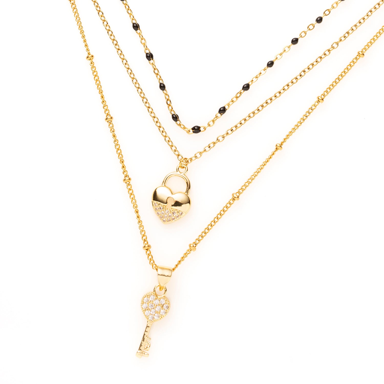 Ketting - 3 lagen - Key to my heart / Zwart