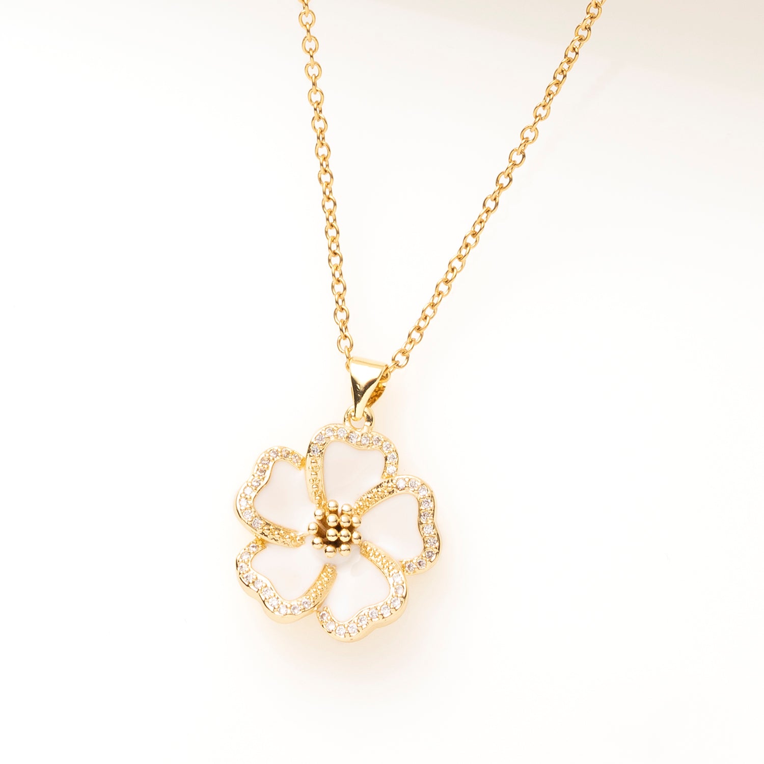 Ketting - Zirkonia - Bloem - Wit