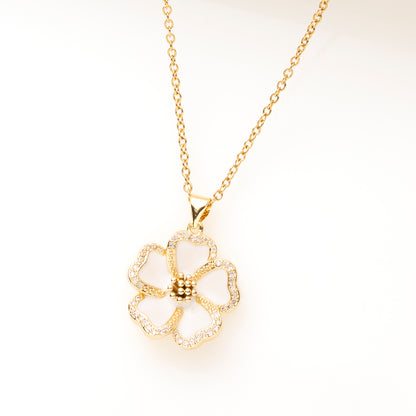 Ketting - Zirkonia - Bloem - Wit