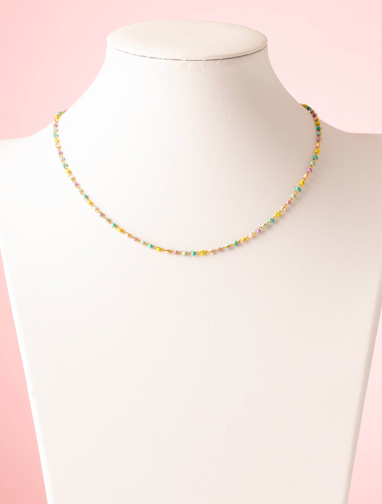 Ketting - Goud - Gekleurde bolletjes - Pastel