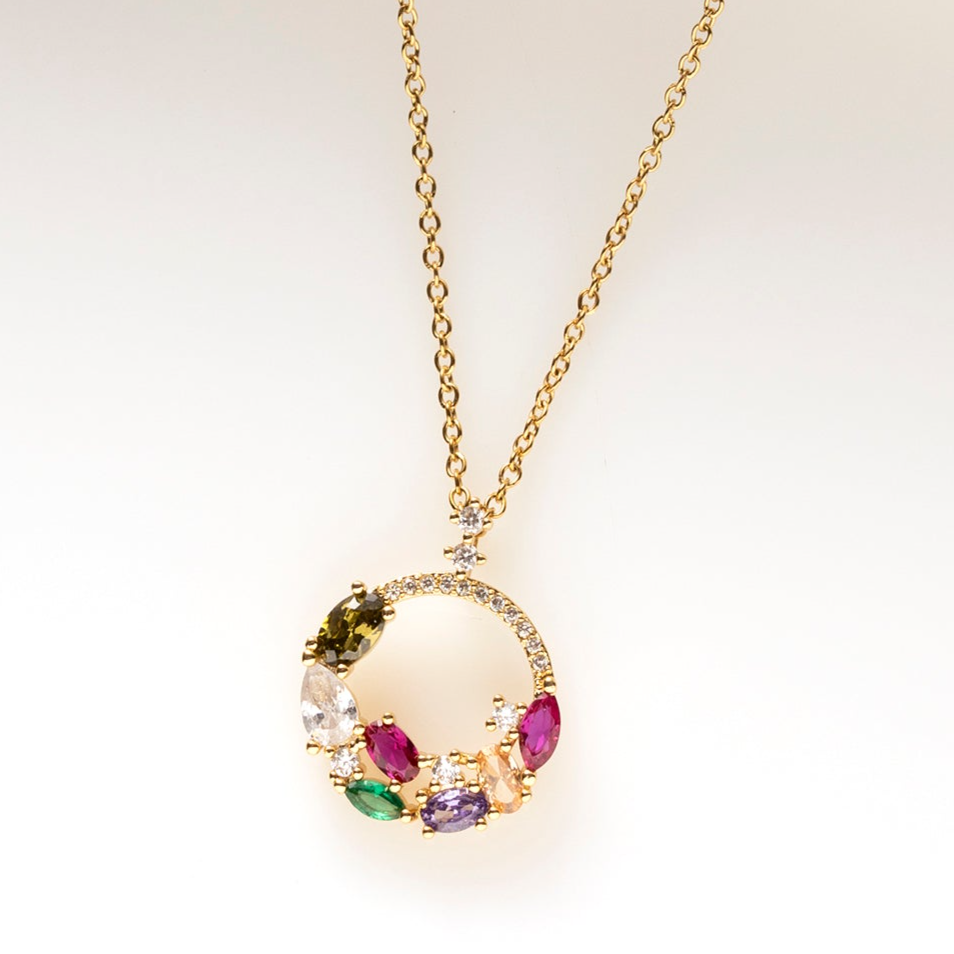 Ketting - Goud - Zirkonia rond - Multicolor