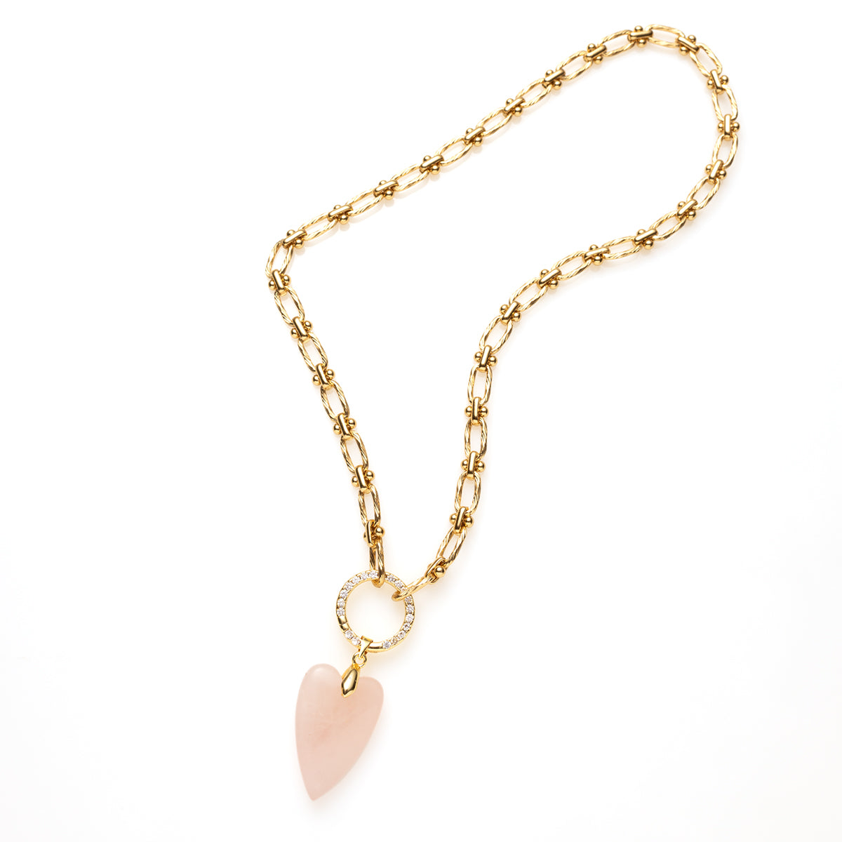 Ketting goud, rvs stainless steel 40 cm met een afneembare sluiting waar je diverse bedels aan kunt hangen. Bedels edelsteen hart obsidiaan of rose quartz