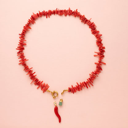 Ketting - Ocean Bamboo - Rood / Peper &amp; Edelsteen Chrysopraas