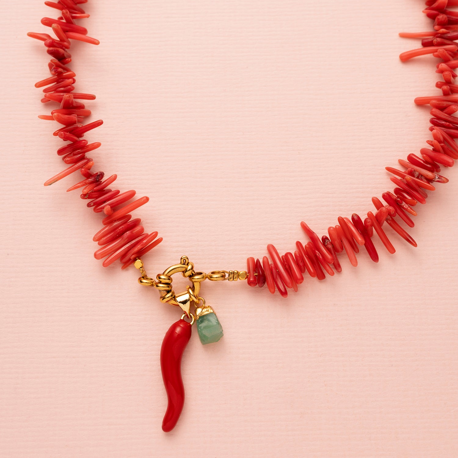 Ketting - Ocean Bamboo - Rood / Peper &amp; Edelsteen Chrysopraas