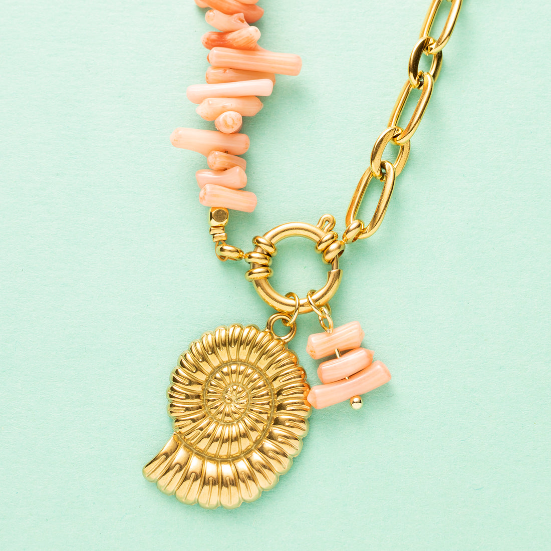 Ketting - Ocean Bamboo - Roze / Zee Schelp