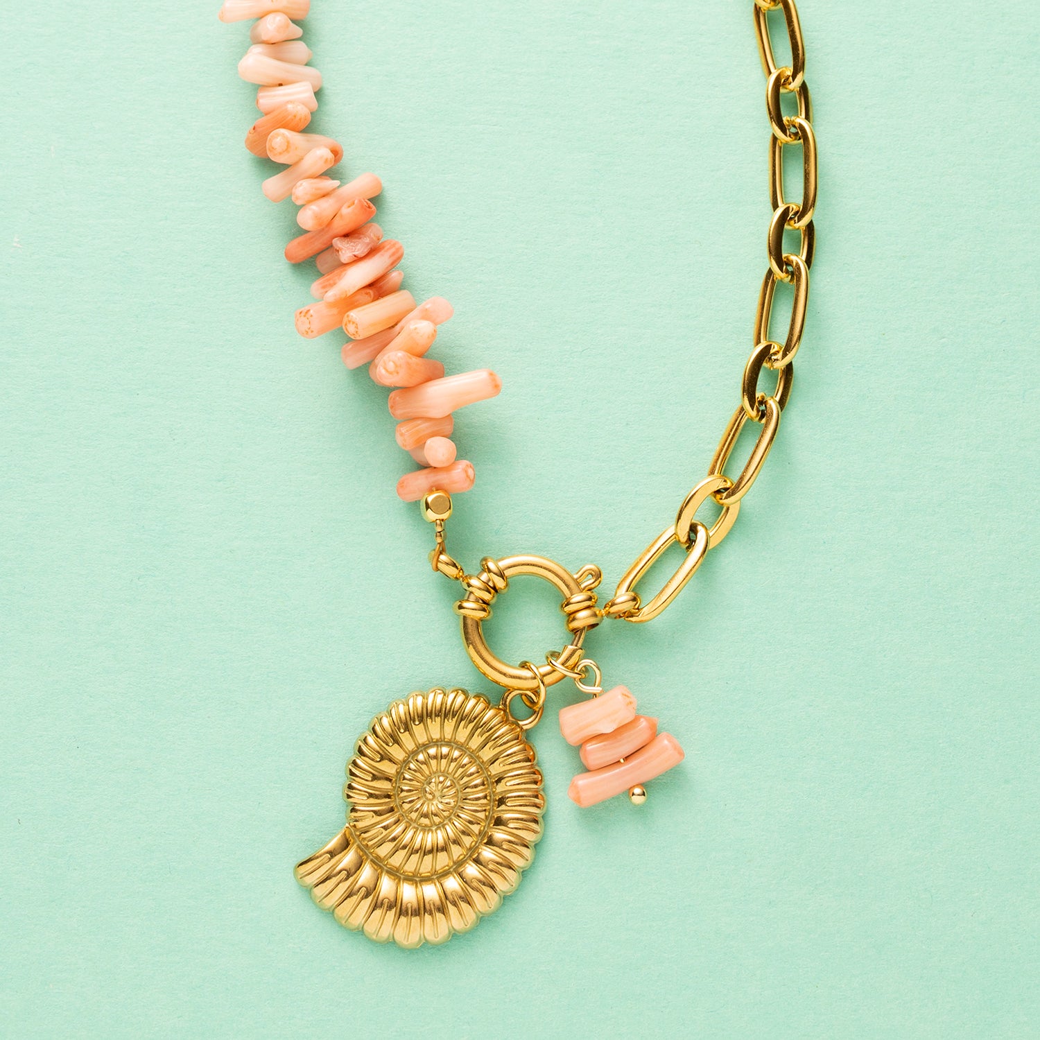 Ketting - Ocean Bamboo - Roze / Zee Schelp