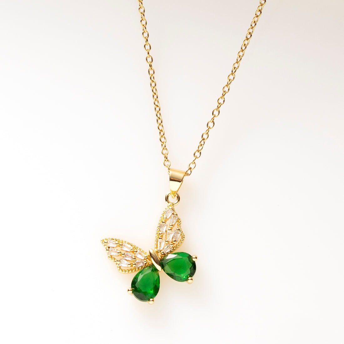 Ketting - Goud - Zirkonia Vlinder / Groen