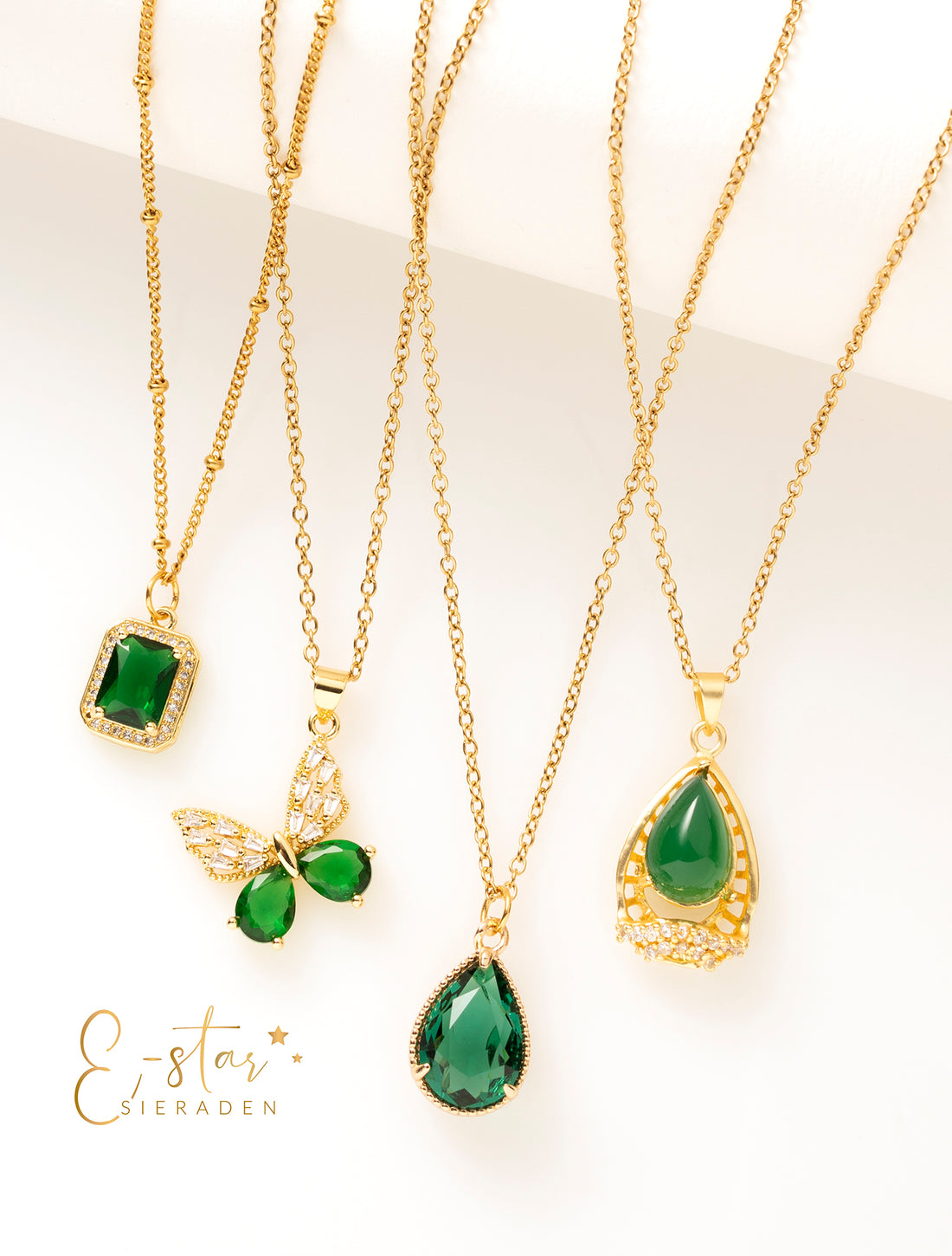 Ketting - Goud - Zirkonia Vlinder / Groen