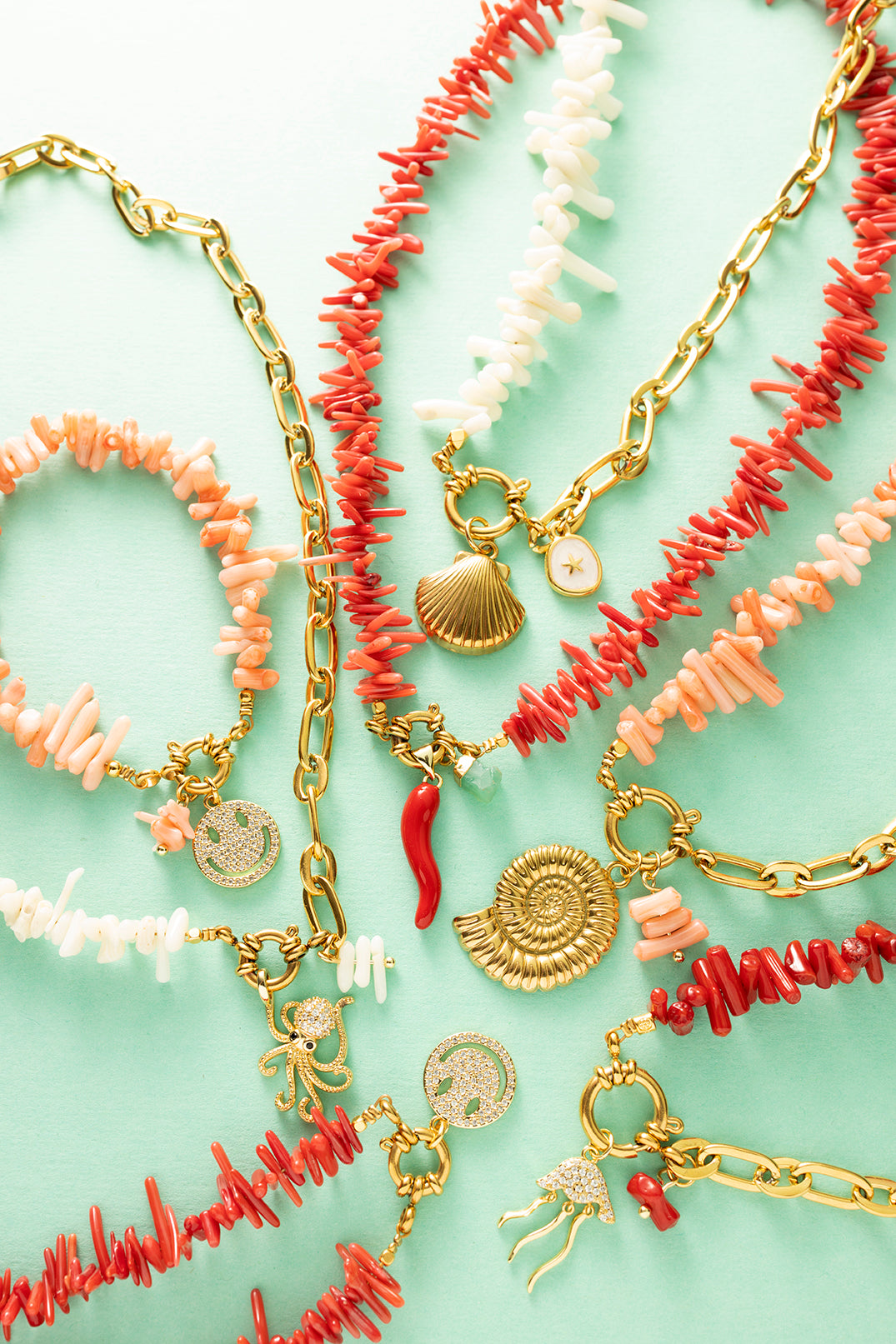 Ketting - Ocean Bamboo - Roze / Zee Schelp