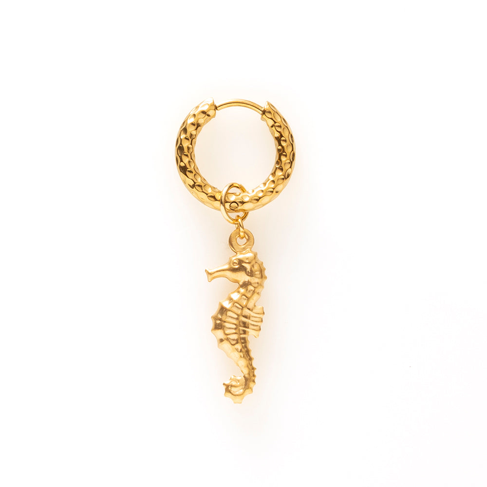 De Seahorse charm is een one piece oorbel met een sierlijk zeepaardje dat direct een zomerse, beachy sfeer oproept. Het ontwerp is speels en elegant tegelijk, geïnspireerd op de rustige beweging van de zee en het dromerige karakter van het zeepaardje.

Deze oorbel is perfect voor wie houdt van subtiele statement pieces met een fun twist. Licht, verfijnd en makkelijk te combineren met zowel casual als meer dressed-up summer looks.

Draag hem solo voor een subtiel accent of mix hem met andere oorbellen v