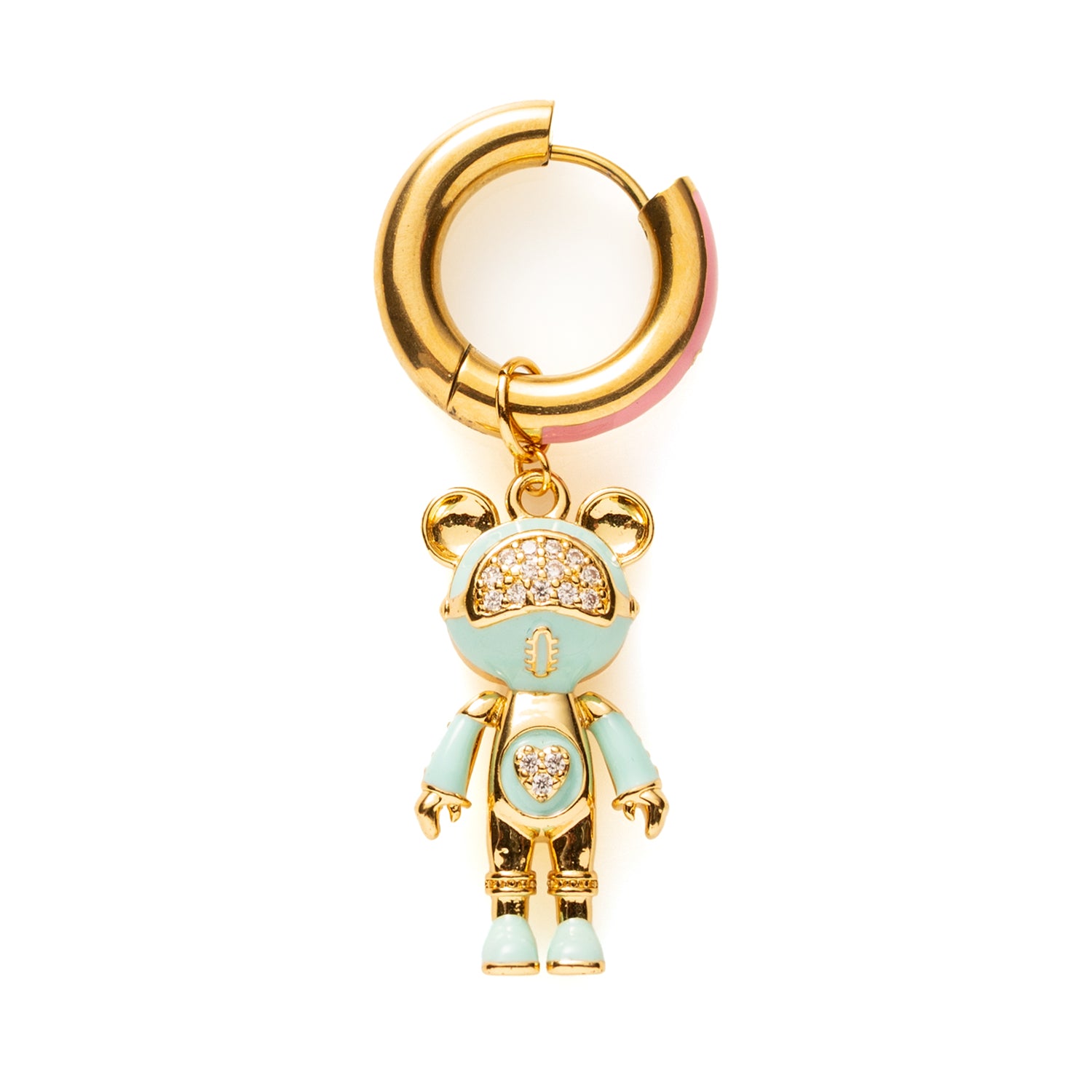 Deze one-piece oorbel met Robo Bear bedel is allesbehalve subtiel – en precies daarom zo leuk. Het robot beertje is nét wat groter, waardoor het direct in het oog springt en je look een speelse, funky twist geeft. Een perfecte keuze voor wie houdt van opvallende accessoires met karakter.

De combinatie van het schattige beertje en het stoere robotdesign maakt deze oorbel eigenzinnig en uniek. Draag ‘m solo voor een gedurfde statement look of mix &amp; match met andere oorbellen voor een creatieve ear party.