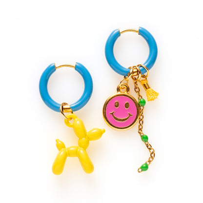Balloon Dog &amp; Smiley - Oorbellen/Blauw