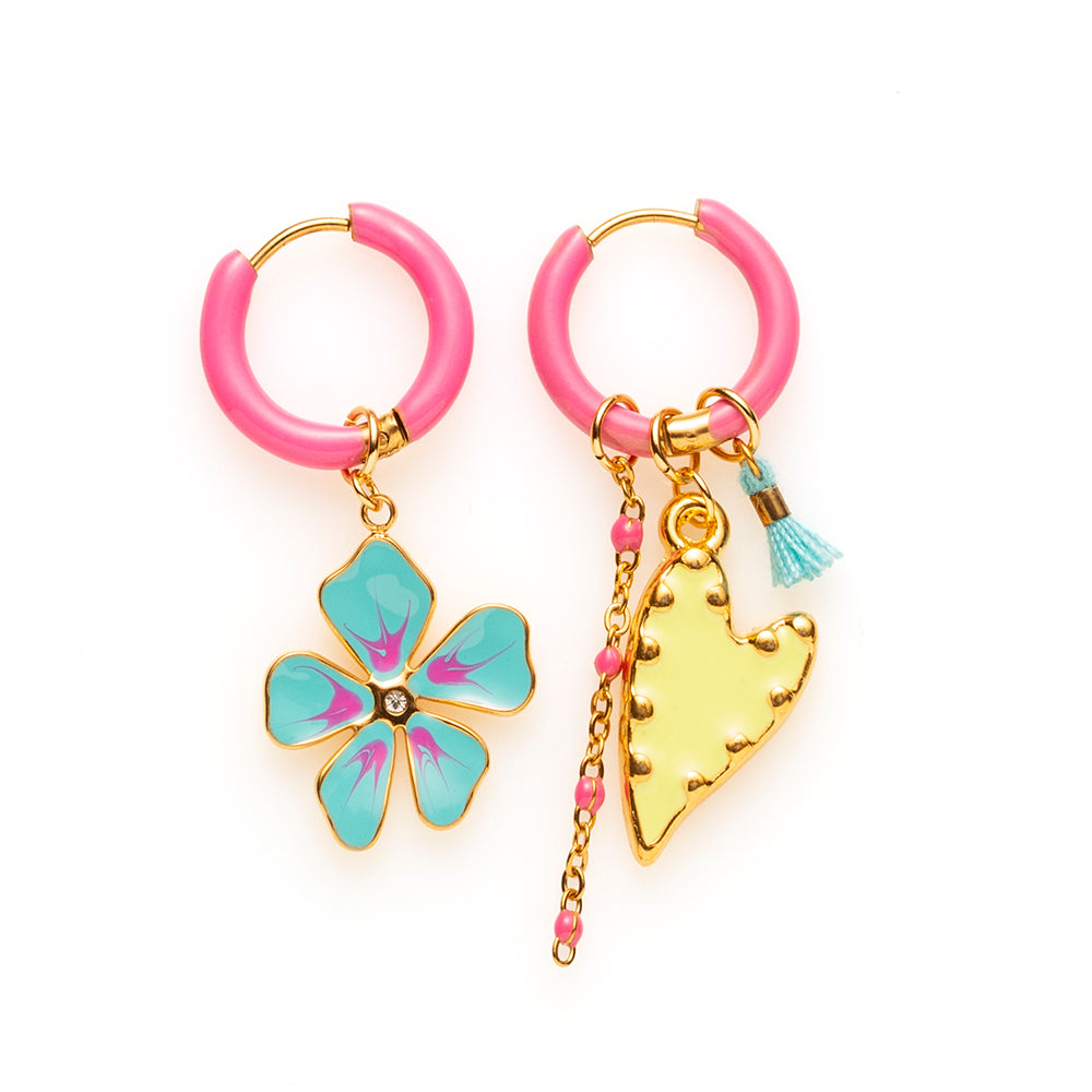 Bloem &amp; Hartje - Oorbellen / Fel Roze