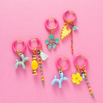 Balloon Dog &amp; Bloem - Oorbellen / Fel Roze