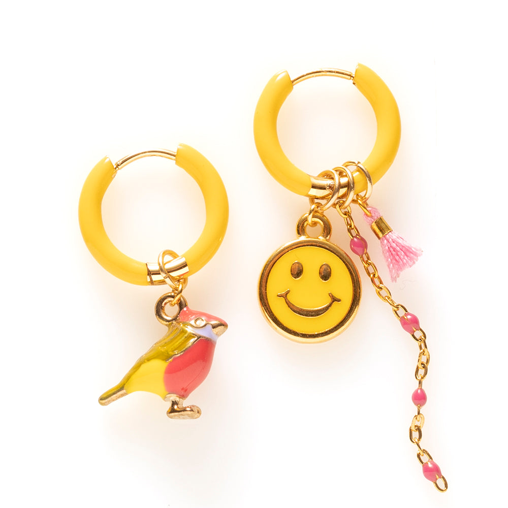 Vogeltje &amp; Smiley - Oorbellen / Geel
