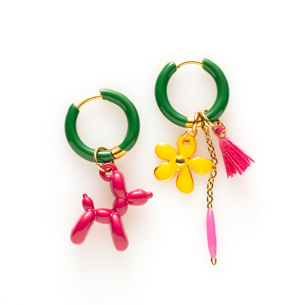 Balloon Dog &amp; Bloem - Oorbellen/Groen