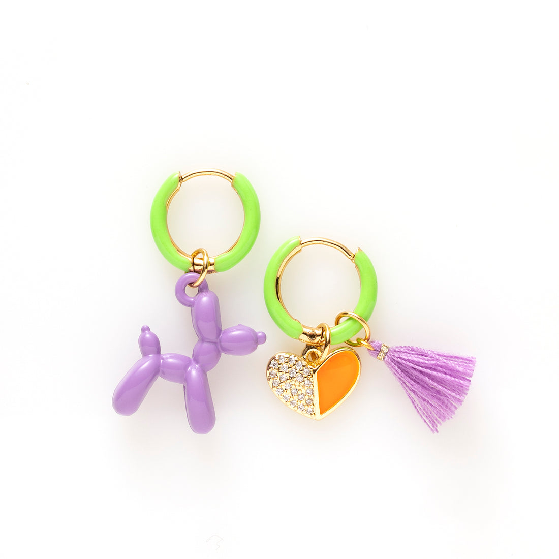 Oorbellen - Bright Green / Balloon Dog &amp; Hartje