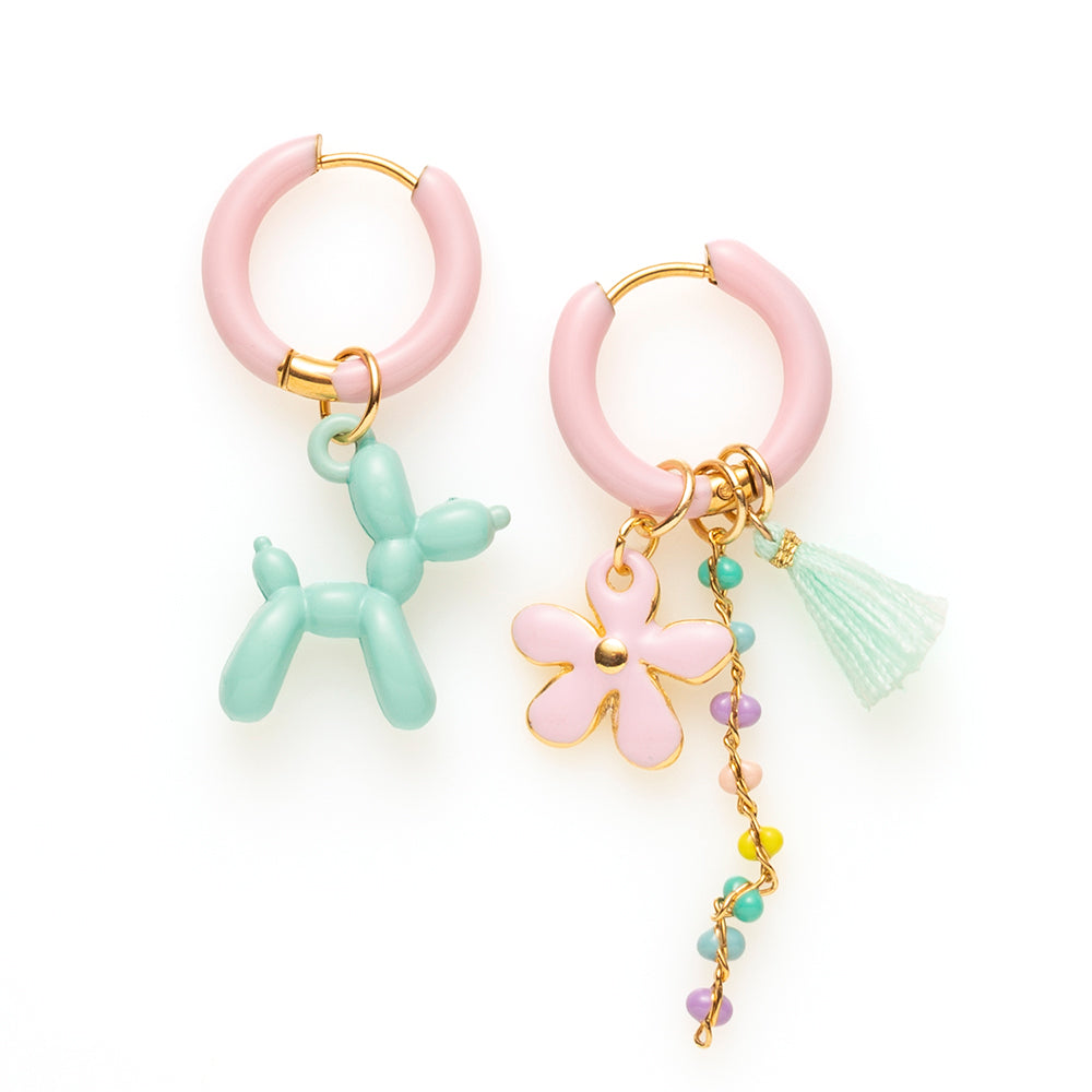 Balloon Dog &amp; Bloem - Oorbellen / Licht Roze