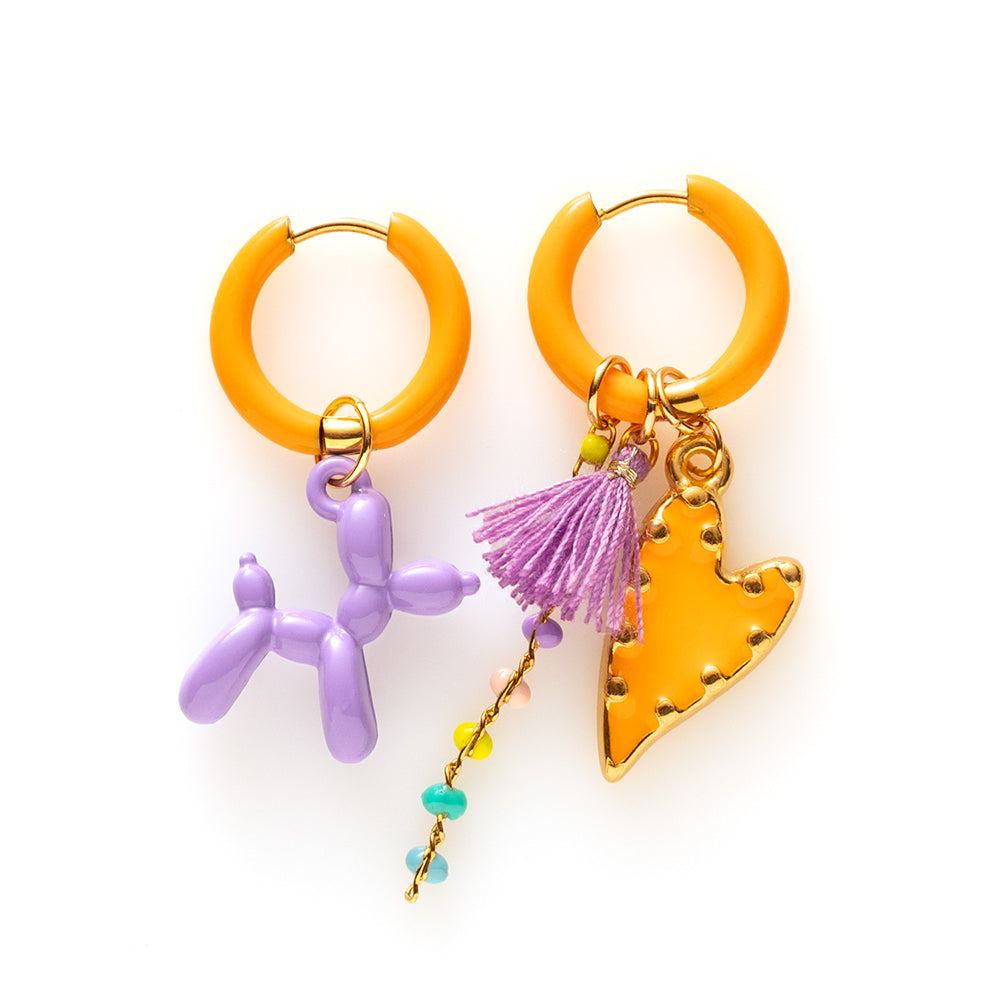 Balloon Dog &amp; Hartje - Oorbellen/Oranje