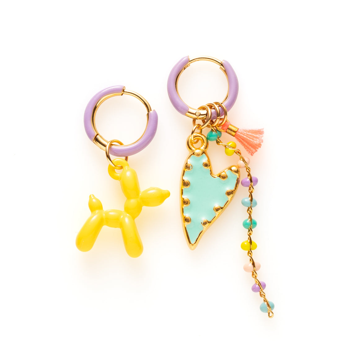 Balloon Dog &amp; Hartje - Oorbellen/Paars