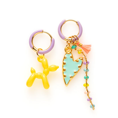 Balloon Dog &amp; Hartje - Oorbellen/Paars