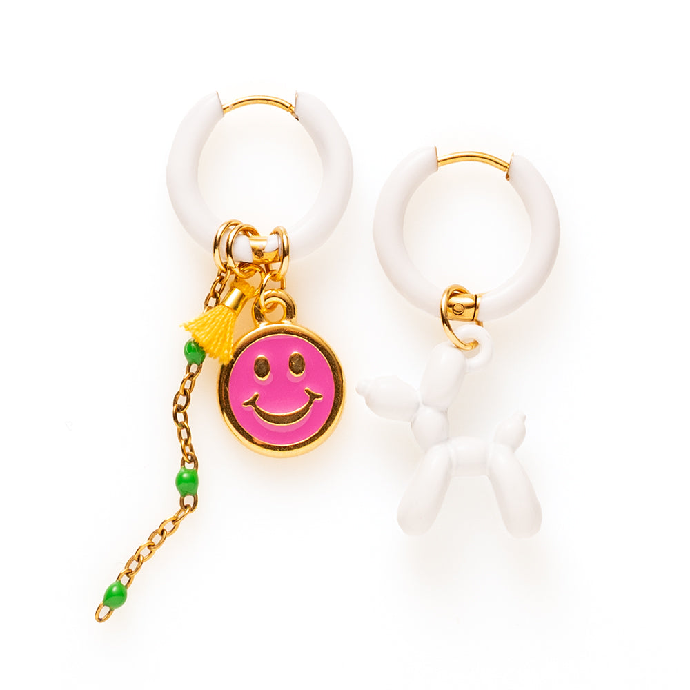 Smiley &amp; Balloon Dog - Oorbellen/Wit