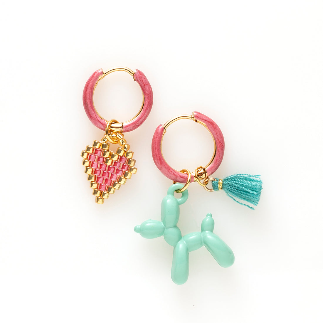 Oorbellen - Thulian Pink / Hartje &amp; Balloon Dog