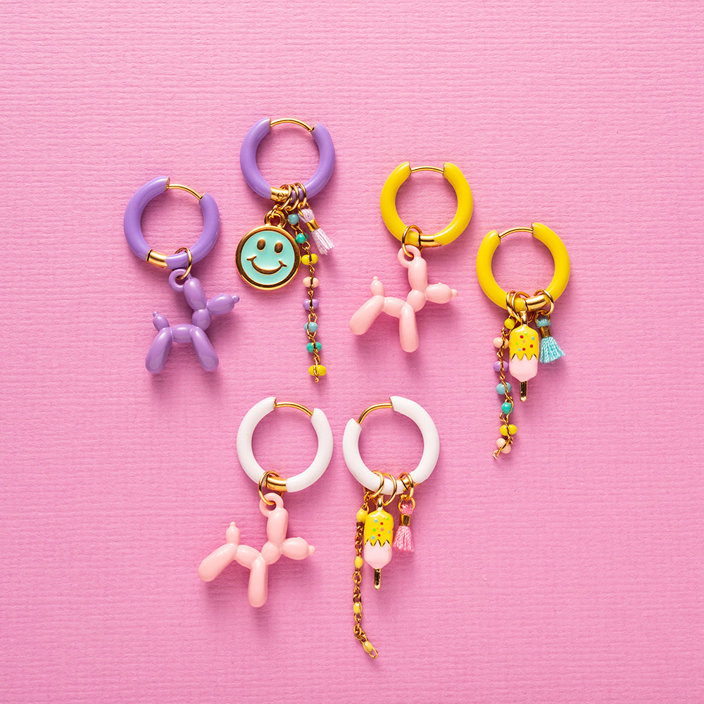 Balloon Dog &amp; Smiley - Oorbellen/Paars